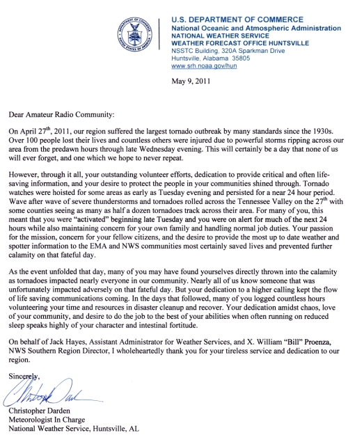 NWS letter of appreciation dated May 9, 2011, click to enlarge